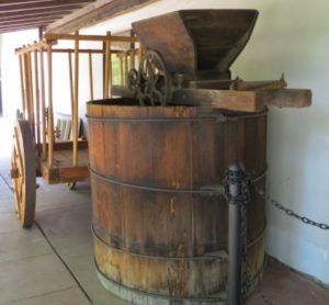 wine press and cart San Gabriel mission museum