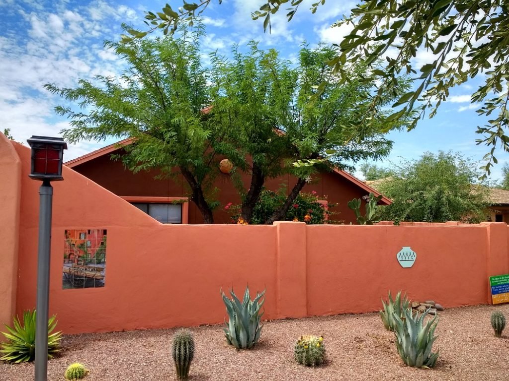 orange color stucco wall