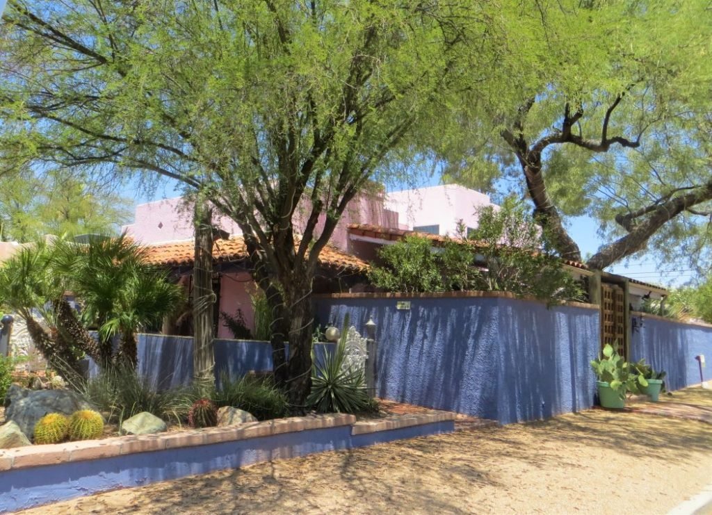 blue stucco garden wall