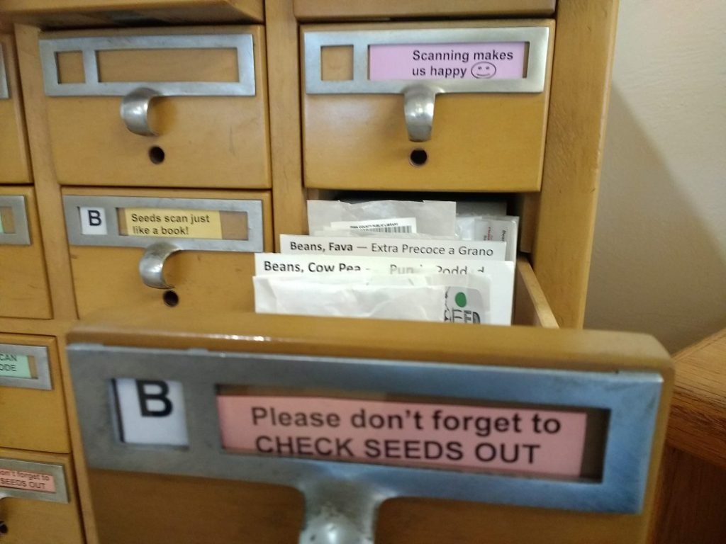 seeds in library card catalog
